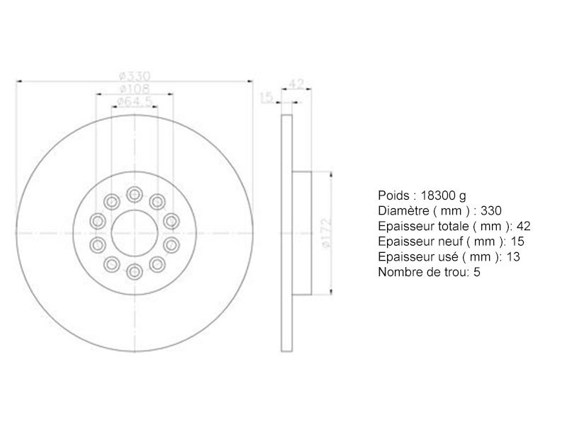 Rear brake disc 330 mm Jaguar XJR X350 / S-Type R